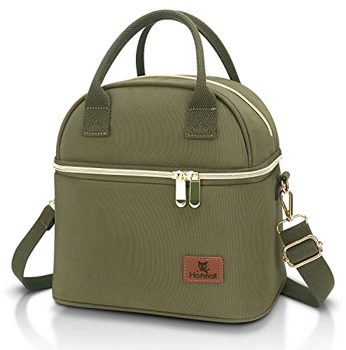 Hafmall Doppelschicht Isolierte Lunch Taschen, 9L kleine Kühltasche für Damen Herren, Mittagessen Tasche mit Verstellbarem Schultergurt, Thermotasche für Arbeit Schule (Grün)