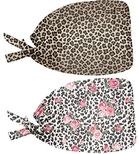 Babrukda 2er-Pack Mütze mit Schweißband, verstellbare Raffhalter, Hut, Kopfbedeckung, Beanie, Spaß, Leopardenmuster, Einheitsgröße
