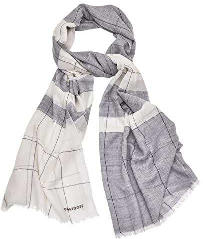 DAVIDOFF PARIS Herren Schal Grau – eleganter Schal aus 100% Wolle – leichter Wollschal mit Clous de PARIS und gemischtem Karomuster