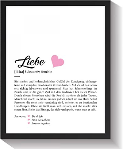 GRAVURZEILE Definition Poster, Kunstdrucke & Worterklärung auf DIN A4 Premium-Foto-Papier Größe DIN A4, Farbe Liebe & Partner Geschenk