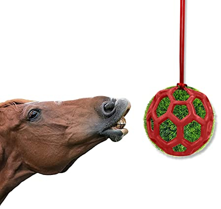 Andiker Heu-Futterball, Pferde-Leckerli-Ball, hängendes Heu-Futter-Spielzeug, um Spaß zu haben und Stress abzubauen, Pferde-Futterball zur Verbesserung der Pferdeverdauung, Heuball für Pferde (rot)