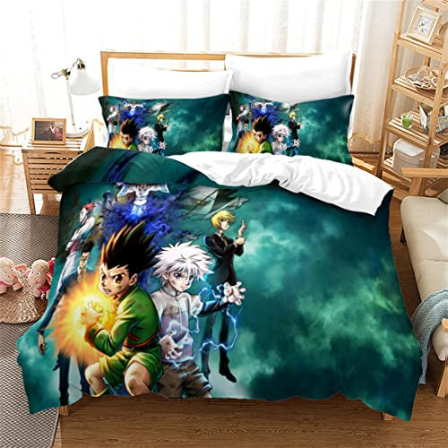 Hisoka Hunter Bettwäsche-Set, Bettbezug und Kissenbezug, Mikrofaser, 3D-Digitaldruck, dreiteiliges Bettwäscheset,ab-139,Super King:102x87/260*220cm