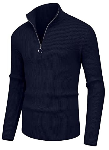 Sailwind Maglioni da Uomo 1/4 Zip con Collo A Polo per Uomo Top A Manica Lunga con Collo A Tartaruga A Coste Pullover con Zip A Quarto Dollaro (Blu Navy, L)