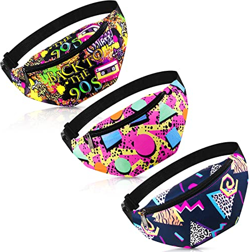 3 Stück Retro Vintage 80er 90er Gürteltasche Halloween Taillentasche Verstellbar Lässig Bauchtasche 80er 90er Hip Hop Hüfttasche für Reise Wandern Radfahren Sport Festival Gastgeschenk