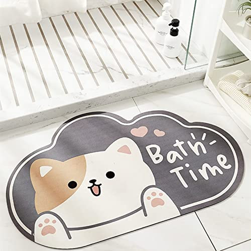 Super saugfähige Badematte, niedliche Cartoon-Badezimmer-Eingangs-Anti-Rutsch-Matten, saugfähige Bodenmatten für das Haushaltsbad, schnell trocknender Teppich (60_x_40_cm, Pelziges MIAU)
