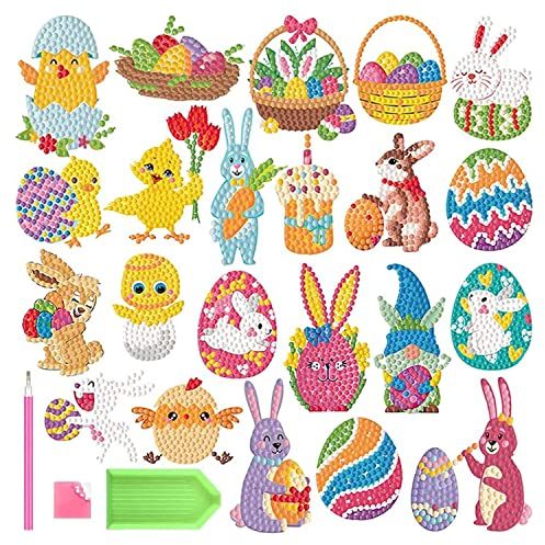CAYUDEN Diamond Painting Aufkleber, 22pcs 5D Diamant Painting Bilder Kinder DIY Ostern Diamond Painting Kinder Mädchen Junge Diamant Malerei Aufkleber Kit für Mitgebsel Kindergeburtstag Gastgeschenk