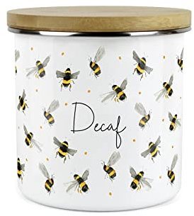 Purely Home Scattered Bees Kitchen Storage Canister - Bumblebees Decaf Tea Coffee Hot Drinks Metal Enamel Large Storage Container