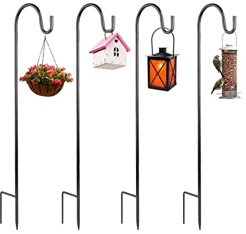 SWAWIS 4 Stück Schäferhaken Schäferstab Garten 90CM Laternenstab Metall Garten Gartenstab Hirtenhaken Hirtenbogen für Freien Hängende Dekoartikel, Solarleuchten, Pflanzkörbe, Futterhäuschen