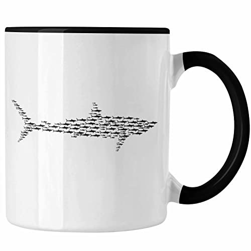 Trendation - Tasse mit Haifisch-Grafik als Geschenkidee Haifisch Haise Geschenk (Schwarz)