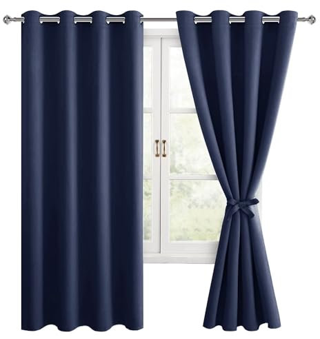 Hiasan Verdunklungsvorhänge Gardinen mit Ösen,Dunkelblau Blickdicht Vorhänge,2 Stück,132 x 160 cm (Breite x Höhe),weiche Schiebevorhänge für Schlafzimmer,Wohnzimmer usw.