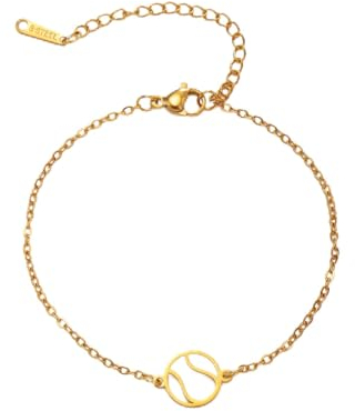 TEAMER Edelstahl-Armband mit zartem Tennis-Anhänger, weibliche Tennisspieler-Halskette, Ohrring, trendiger Sportball-Schmuck für Tennisliebhaber (Tennisarmband – Gold)