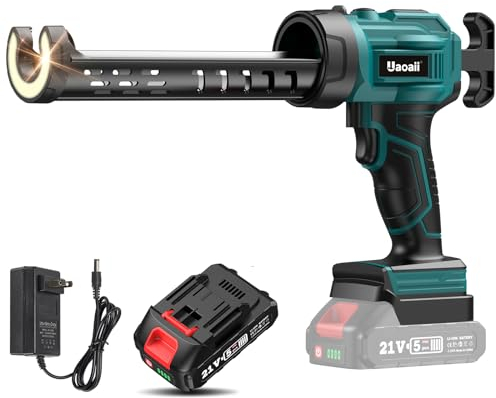 Uaoaii Electric Caulking Gun, 21V 10oz/300ml Cordless Caulk Gun Adhesive Gun w/a 2.0Ah Li-Battery, LED Light, 4 Adjustable Speeds Drip-Free Caul Gun for Filling, Sealing (Blue)