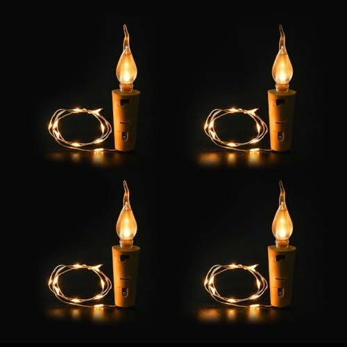 MiOYOOW 4 Stück Weinflaschen Lichter,Romantische Lichterketten Weihnachten LED Flasche mit Kork LED Umgebungslichtern für Party Hochzeit Geburtstag Datum Weihnachten Urlaub Bar