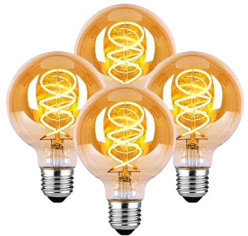BNITITU Edison LED Vintage Glühbirne, Dimmbar Glühbirne E27 4W LED Warmweiss, Vintage Edison Dimmbar lampe E27 Ideal für Nostalgie und Retro Beleuchtung - Bernstein - 4 Stück(G80 HPS)