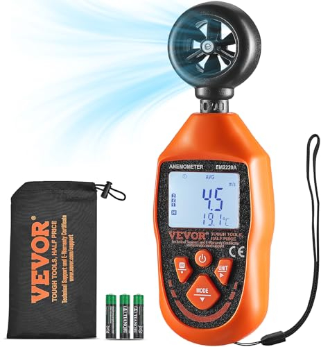 VEVOR Anemometer 69,35MPH Luftgeschwindigkeitsmesser 163x54x32mm Windmesser IP44 Windmessgerät Windstärkemesser MAX/MIN/AVG/CU-Windgeschwindigkeitsdaten -10-45℃ Luftmesser Geschwindigkeitsmessgerät