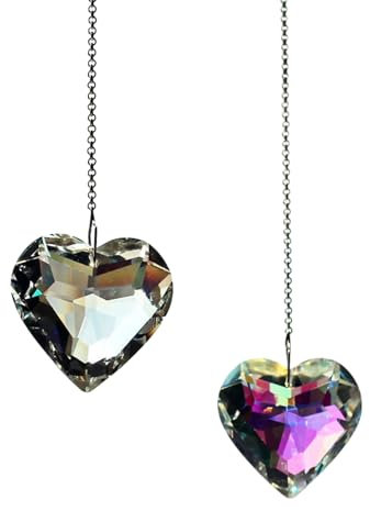 Fulenyi Herz Glas-Sonnenfänger Prismen Crystal Rainbow Maker Anhänger Kristall Glas Kristall Herz Form 2 Stück für Weihnachtsbaum Auto Spiegel