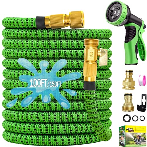 Expandable Hose Pipe for Garden 100FT/30m, Expanding Flexible Hosepipe with 3/4 1/2 Quick Connectors, Retractable Water Hose Pipe Magic Hose 10 Function Spray Gun for Gardening and Watering