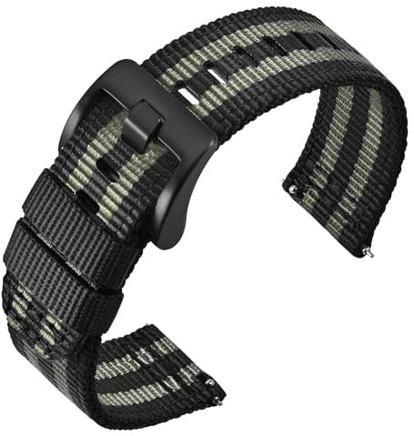 ANNEFIT Nylon Militär Uhrenarmband 22mm, Schwarze Schnalle aus Edelstahl, Schnellverschluss Aatmungsaktive Armband für Herren Damen (Schwarz+Grau)