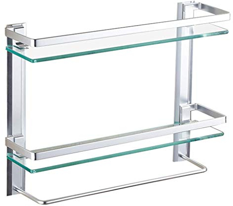 Étagère de douche, étagère d'angle de salle de bain, étagère de douche, rangement de salle de bain, étagère de salle de bain en aluminium avec 2 niveaux en verre trempé, étagère de douche, support d