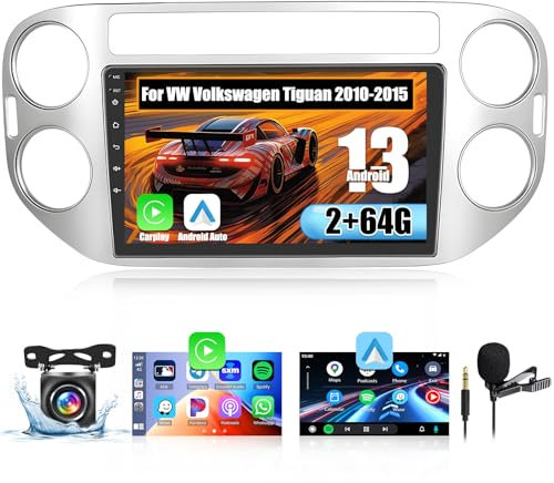 Inefala Autoradio per VW Volkswagen Tiguan (2010-2015) Android 15 (2+64GB) 9 Pollici Car Radio con Wireless CarPlay Android Auto GPS Bluetooth WIFI FM RDS Comandi al Volante Telecamera Posteriore