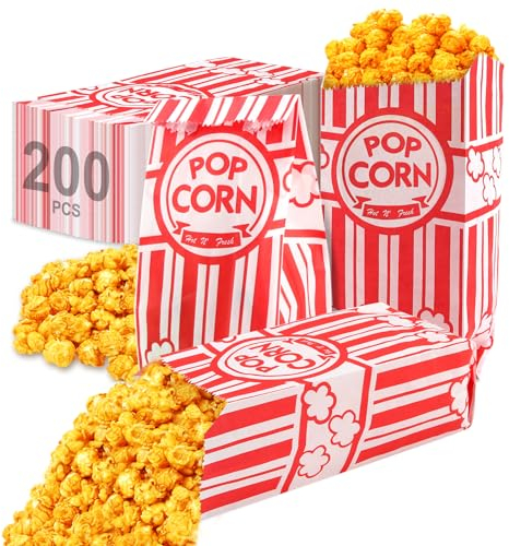 200 Stück Popcorn Tüten, Popcorntüten Klein Popcorn Papiertüten Candy Tüte Pommes Tüten Mikrowellen Popcorn für Party, Kino, Filmabend, Kindergeburtstag, Übernachtungsparty, Popcorn Maschinen