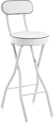 Sgabello da Bar Pieghevole per Adulti, Altezza del Bancone, Sedie Pieghevoli da Cucina con Schienale Alto e Struttura in Acciaio, Capacità di 300 Libbre(White,65cm/26in)