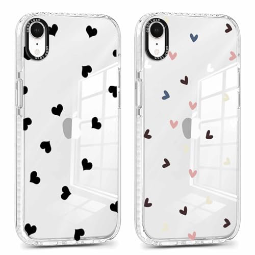 Foonary 2 Stück Transparent Hülle für Apple iPhone XR 6,1, Handyhülle mit Aesthetic Muster Motiv Design Case, Silikon Bumper Schutzhülle Cover für iPhone XR, Herz 01