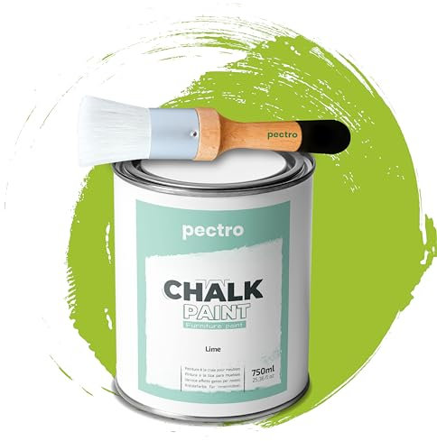 PACK Kreidefarbe für möbel 750ml + Malerpinsel speziell für Chalk Paint - Möbellack Natürlicher Kreideeffekt - Farbe für Holz (Limette)