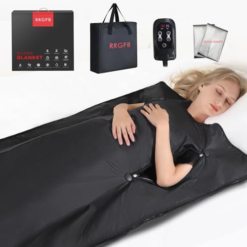 RRGFB Manta de Sauna infrarroja, Manta de Sauna portátil para desintoxicación, Sauna Personal para relajación en el hogar, Temporizador de 1 a 60 Minutos, Rango de Temperatura de 30.0-70.0 °C, 6 pies