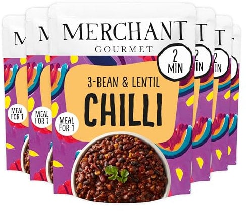 Merchant Gourmet Ready-to-Eat 3-Bean & Lentil Chilli with Chipotle & Smoked Paprika – High in Protein & Fibre, 1 of your 5-a-day, Ready Meals (6x 280g)
