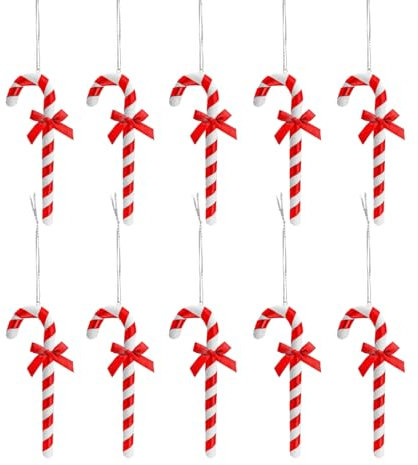 slothbyte 10pcs Weihnachtsbaumschmuck Zuckerstangen, Weihnachtsdeko Anhänger Zuckerstange Rot & Weiß Süße Weihnachtsbaum Deko