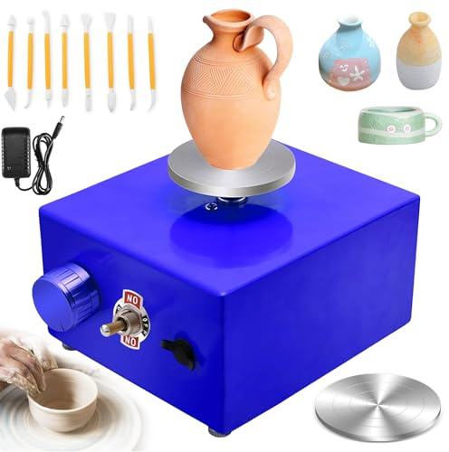 Kensbro Elektrische Töpferscheibe, Einstellbare Geschwindigkeit 0-2000 U/min, Mini Töpferscheibe mit 6.5 und 10 cm Drehscheibe, Geeignet für Keramik Clay Art Craft