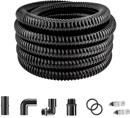 LONGRUN 38mm Pond Hose Pipe, 1.5 Dia Black Garden Corrugated Flexible Hose with Clamps Fitting, 8.2 Metres Length