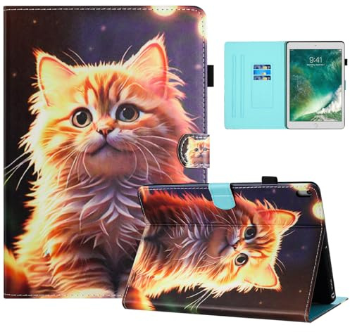 Auslbin Colorata PU Cover iPad 9.7 6/5 Generation 2018/2017 Pollici, Colorata e in Movimento, Bellissimo Motivo, Custodia per Tablet Flip iPad Air 1/2/A1822 con Supporto, Gatto