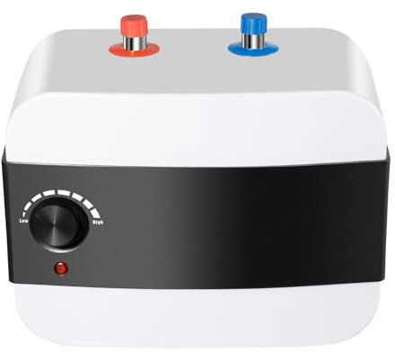 Untertischboiler Wasserboiler, 6L 1500W Warmwasserboiler mit Schlauch und Ventil, 30-65°C Warmwasserboiler Durchlauferhitzer für Waschbecken, Küchen, Badezimmer, Weiß