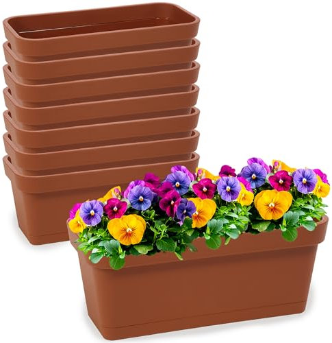 PECZEKO Lot de 8 jardinières en plastique pour fleurs et herbes - Pot de balcon résistant pour balcon - Terre cuite - Diamètre 40 cm
