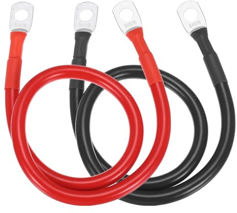 sourcing map 2PCS 6 AWG Battery Cable, 1.5ft Pure Copper Battery Inverter Cables with 5/16 Ring Terminals for Marine Solar Boat Car RV, Red Black
