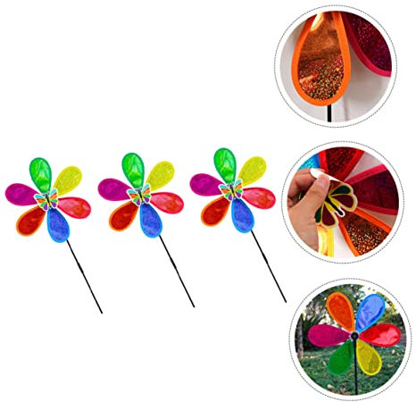 UPKOCH 3stücke Bunte Windmühle Junge Mädchen Spielzeug Gartenornament Dekoratives Windrad Kinderwindmühle Für Freien
