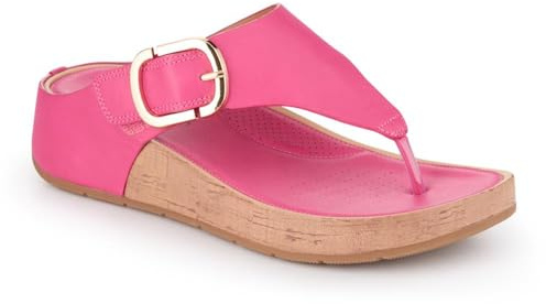 Pavers Touch Fasten Buckled Toe Post Sandals - Fuchsia Size 5