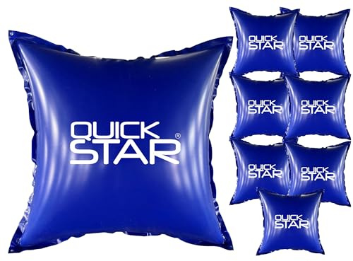 QUICK STAR 8 cuscini per piscina rettangolari, 120 x 120 cm, blu, 4 corde e valvola di sicurezza, 2 set di riparazioni, PVC 0,44 mm, cuscino invernale per piscina con doppia cucitura, resistente al