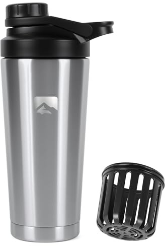 polarscape 750ml Metal Protein Shaker Bottle – Stainless Steel, Double-Wall Insulated, Leak-Proof, Easy to Clean, Dishwasher-Safe – Gym Shaker for Water, Pre-Workouts, Creatine & Supplements – Steel