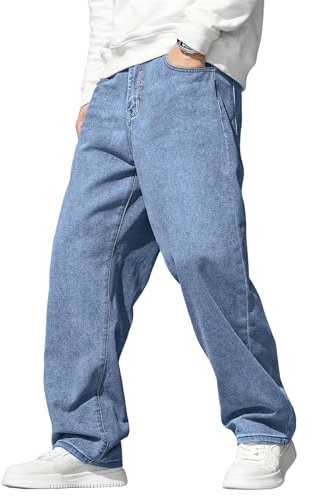 JMIERR Men's Baggy Wide Leg Jeans Loose Fit Casual Straight Denim Skater Jean Y2K Hip Hop Streetwear Relaxed Vintage Pants Oversized 80s Carpenter Jeans, XL, Beau Blue