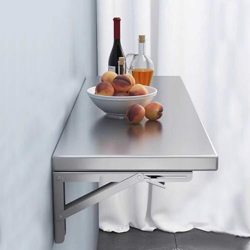 Edelstahl Klapptisch & Esstisch 304 Gebürstete Oberfläche Platzsparende Wand Klapptisch für Außen & Innen (100 x 30 cm)