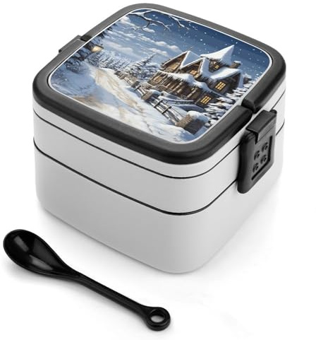 SMAZDFXX Weihnachtliche Winter-Lunchbox mit fröhlichem Motiv, auslaufsicherem Deckel und herausnehmbaren Trennwänden
