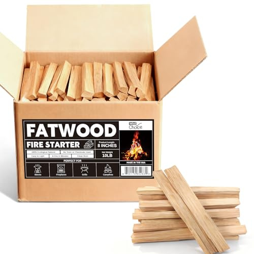 W&E Choice 10LB Fatwood Fire Starter Sticks, 130-180Pcs 100% Natural Dried Pine Kindling Wood, Easy Ignition for Campfires, Firepit, Fireplaces, BBQ, Stoves