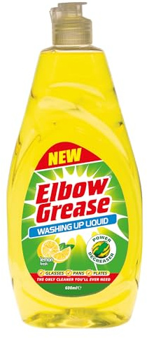 Elbow Grease Washing Up Liquid | Power Degreaser - Soap for Hand Washing Dishes, Pots, Pans & Glasses (Lemon, 600ml) (Pack of 3)