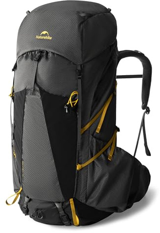 Naturehike Seek Wind Rucksack 65L Trekkingrucksack Herren Wanderrucksack Wasserdichter Reiserucksack, Outdoor Rucksäcke mit Regenhülle für Camping Radfahren Bergsteigen Wandern(Schwarz 65L Herren)