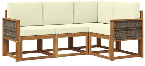 vidaXL Outdoor-Sofagarnitur mit Kissen 4 pcs Natur und Creme Polyester, Garten, modernes Sofa für draußen, Elegante Lounge, strapazierfähige Möbel für Terrasse und Patio