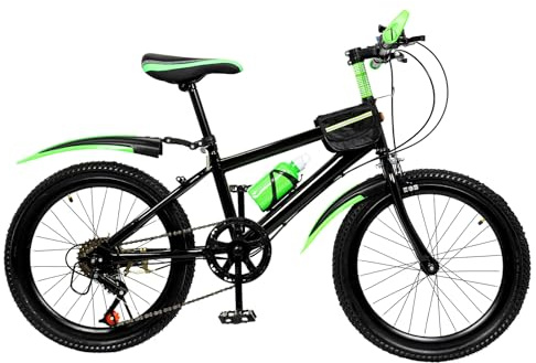 Bicicletta per bambini da 20 pollici, mountain bike a 7 marce, telaio in acciaio al carbonio, sella regolabile in altezza (130-150 cm), con borraccia, borsa portaoggetti, campanello a bussola