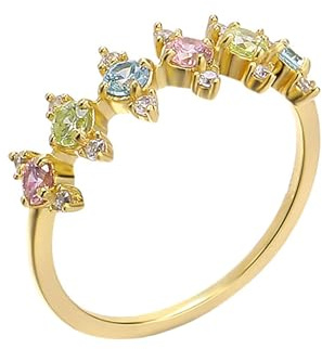 Stfery 9K/14K/18K Gold Ring mit Bunten Steinen für Damen, Rosa Quarz Peridot Topas Hochzeitsring Echtgold Schmuck